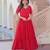 Red georgette readymade gown with embroidery & beads work