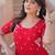 Red georgette readymade gown with embroidery & beads work