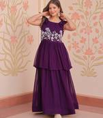 Violet georgette readymade gown with embroidery & beads work