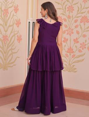 Violet georgette readymade gown with embroidery & beads work 4