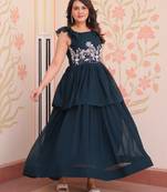 Navy georgette readymade gown with embroidery & beads work