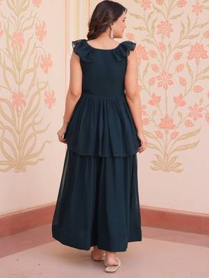 Navy georgette readymade gown with embroidery & beads work 3