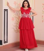 Red georgette readymade gown with embroidery & beads work