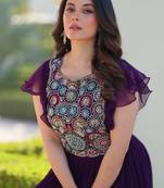 Purple georgette readymade gown with embroidery & beads work