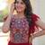 Red georgette readymade gown with embroidery & beads work