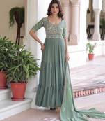 Pista georgette readymade anarkali suit with embroidery & beads work