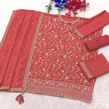 Red chinon silk blend embroidered salwar kameez with dupatta 2