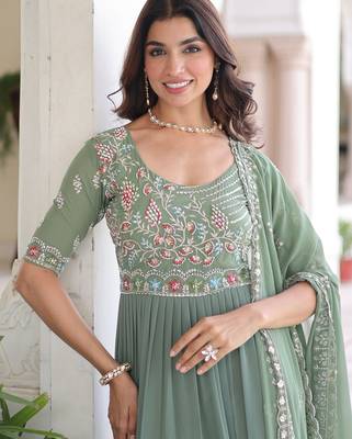 Pista georgette readymade anarkali suit with embroidery & beads work 2
