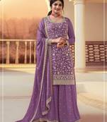 Purple chinon silk blend embroidered salwar kameez with dupatta