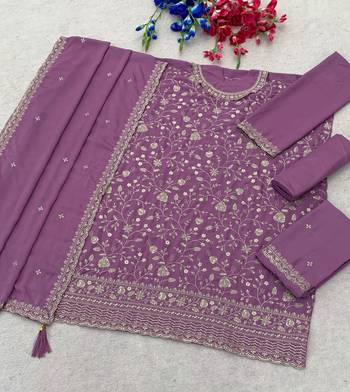 Purple chinon silk blend embroidered salwar kameez with dupatta 2