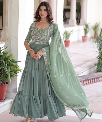 Pista georgette readymade anarkali suit with embroidery & beads work 3