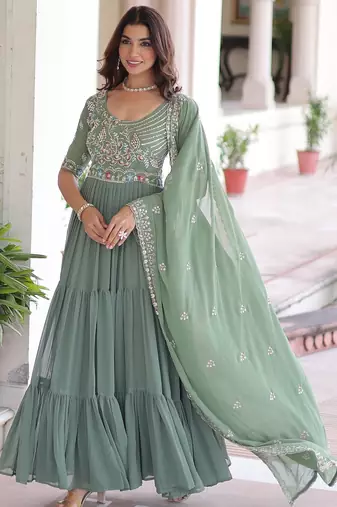 Pista georgette readymade anarkali suit with embroidery & beads work