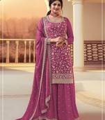 Rani pink chinon silk blend embroidered salwar kameez with dupatta