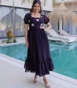 Black silk readymade gown with embroidery & beads work