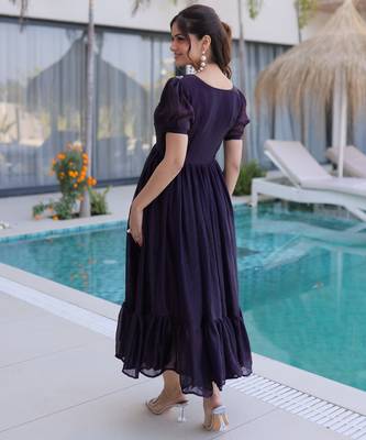 Black silk readymade gown with embroidery & beads work 4
