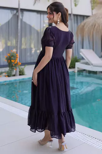 Black silk readymade gown with embroidery & beads work