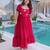 Red silk readymade gown with embroidery & beads work