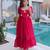 Red silk readymade gown with embroidery & beads work