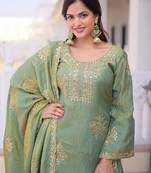 Green silk readymade suit with embroidery & zari work