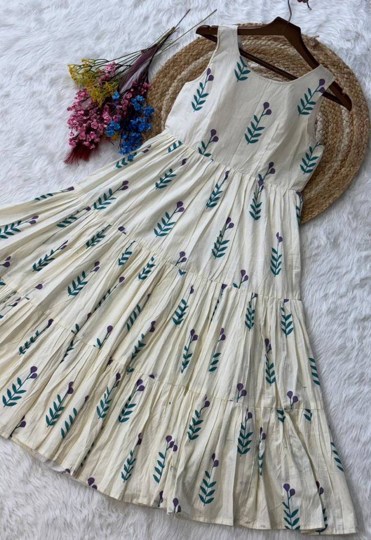 White cotton readymade kurti with floral printed work