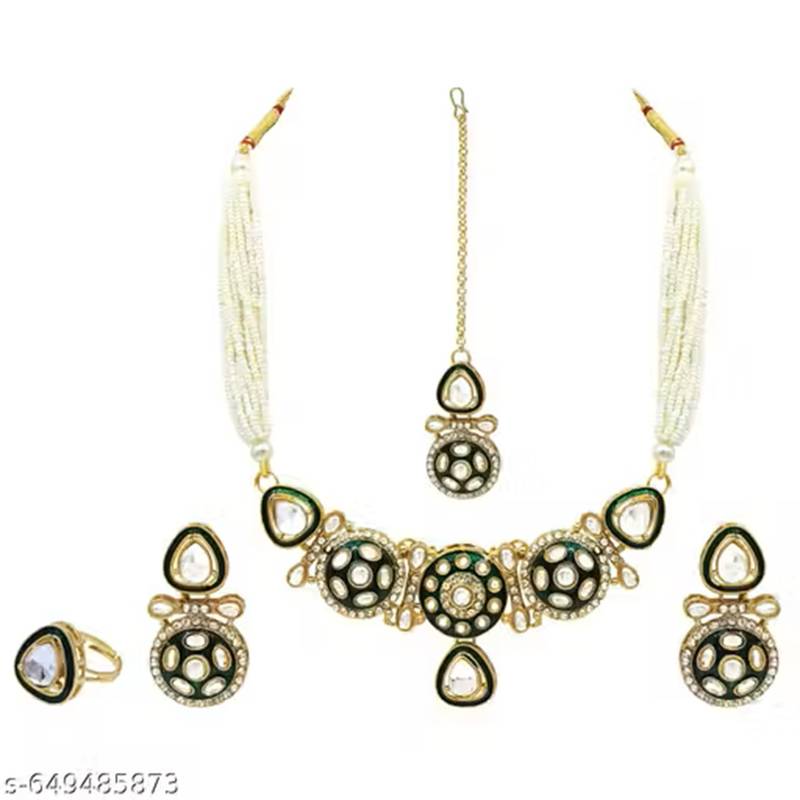 Indian bollywood gold plated kundan choker bridal necklace earrings jewelry set