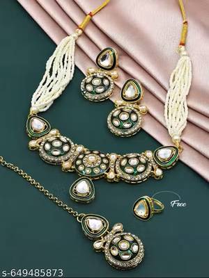 Indian bollywood gold plated kundan choker bridal necklace earrings jewelry set 2