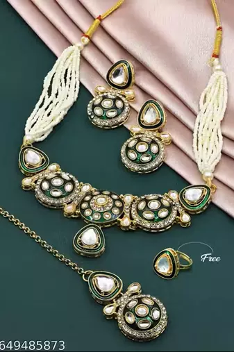 Indian bollywood gold plated kundan choker bridal necklace earrings jewelry set