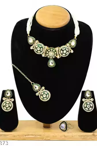 Indian bollywood gold plated kundan choker bridal necklace earrings jewelry set