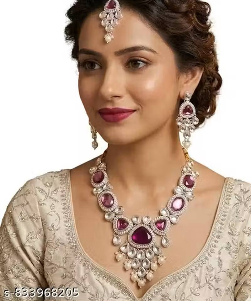 Indian bollywood gold plated kundan choker bridal necklace earrings jewelry set