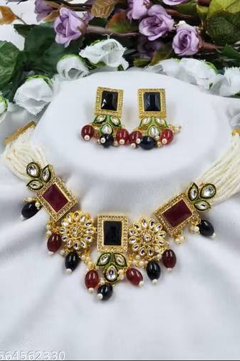 Indian bollywood gold plated kundan choker bridal necklace earrings jewelry set