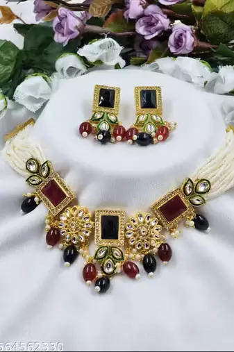 Indian bollywood gold plated kundan choker bridal necklace earrings jewelry set