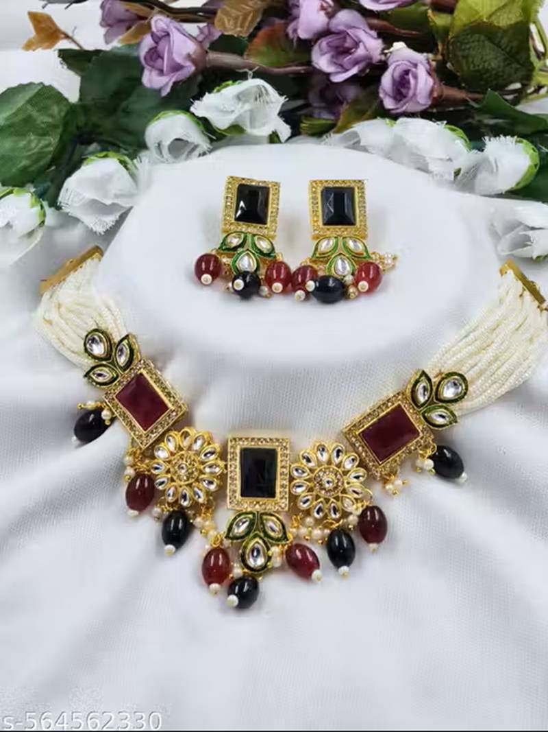 Indian bollywood gold plated kundan choker bridal necklace earrings jewelry set