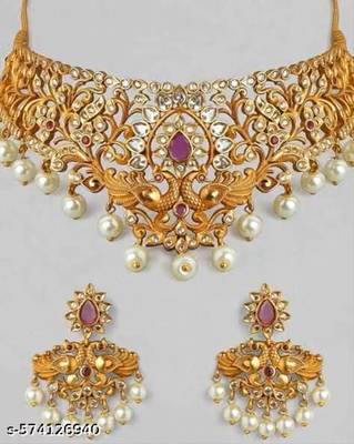Indian bollywood gold plated kundan choker bridal necklace earrings jewelry set 1