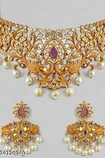 Indian bollywood gold plated kundan choker bridal necklace earrings jewelry set