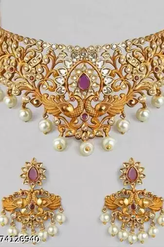 Indian bollywood gold plated kundan choker bridal necklace earrings jewelry set