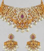 Indian bollywood gold plated kundan choker bridal necklace earrings jewelry set