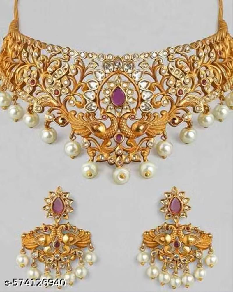Indian bollywood gold plated kundan choker bridal necklace earrings jewelry set