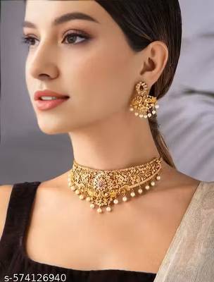Indian bollywood gold plated kundan choker bridal necklace earrings jewelry set 2