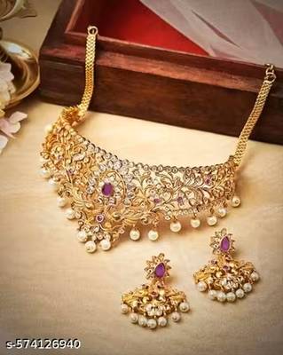 Indian bollywood gold plated kundan choker bridal necklace earrings jewelry set 3