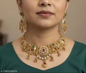 Indian bollywood gold plated kundan choker bridal necklace earrings jewelry set 1