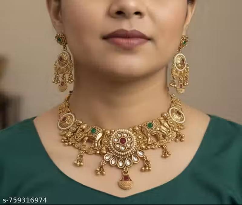 Indian bollywood gold plated kundan choker bridal necklace earrings jewelry set
