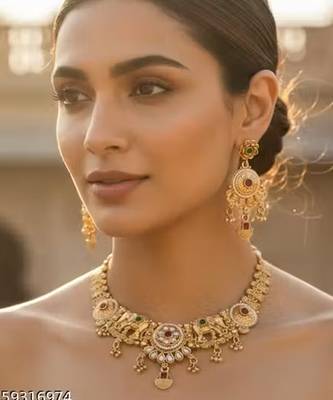 Indian bollywood gold plated kundan choker bridal necklace earrings jewelry set 3