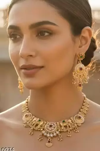 Indian bollywood gold plated kundan choker bridal necklace earrings jewelry set