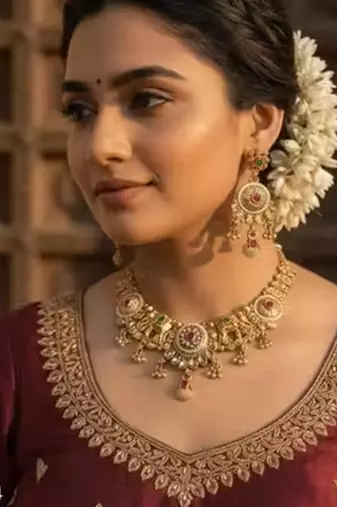 Indian bollywood gold plated kundan choker bridal necklace earrings jewelry set