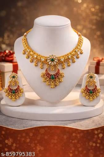 Indian bollywood gold plated kundan choker bridal necklace earrings jewelry set