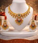 Indian bollywood gold plated kundan choker bridal necklace earrings jewelry set