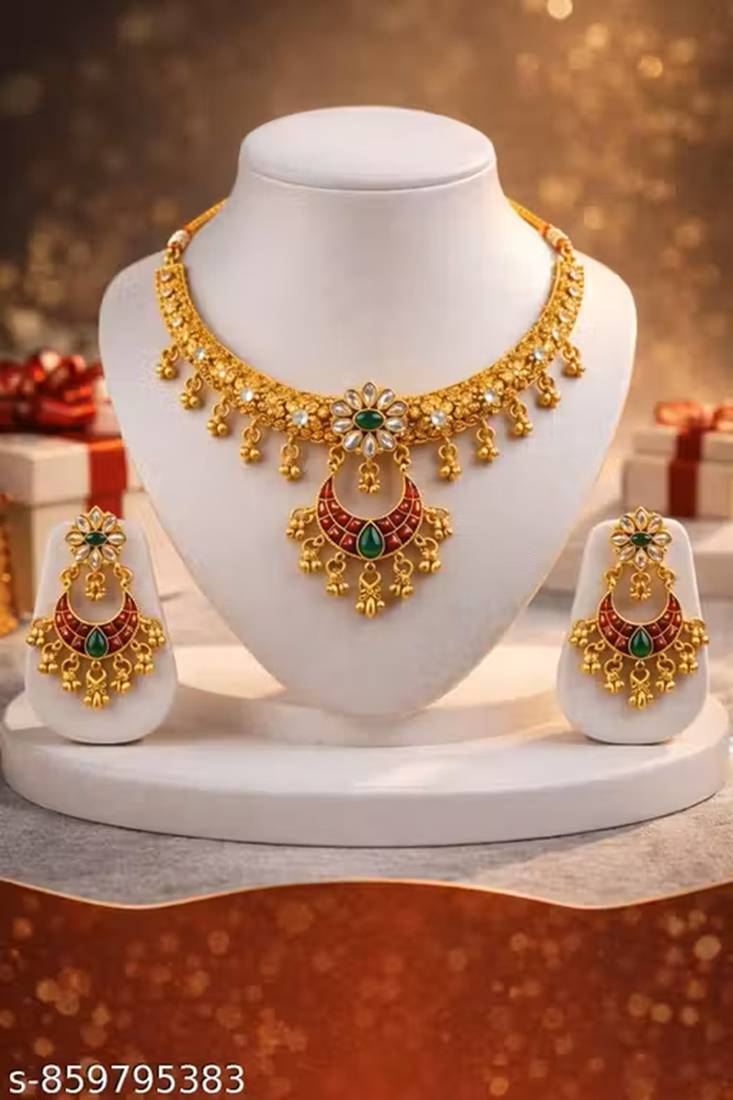 Indian bollywood gold plated kundan choker bridal necklace earrings jewelry set