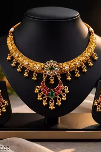Indian bollywood gold plated kundan choker bridal necklace earrings jewelry set