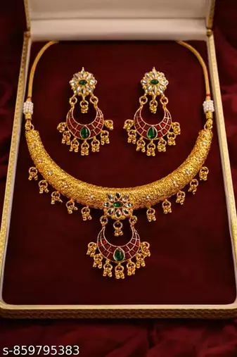 Indian bollywood gold plated kundan choker bridal necklace earrings jewelry set