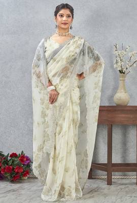 Green digital printed satin silk designer wedding saree for women 2
